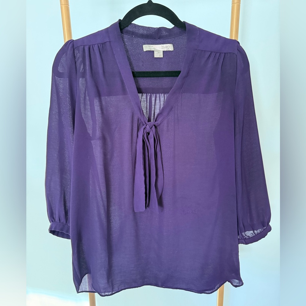 Forever 21 Deep Purple Tie-Front Blouse